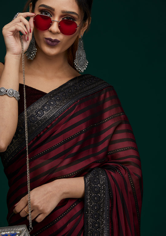 Cedar Dark Maroon Woven Banarasi Raw Silk Saree – MySilkLove